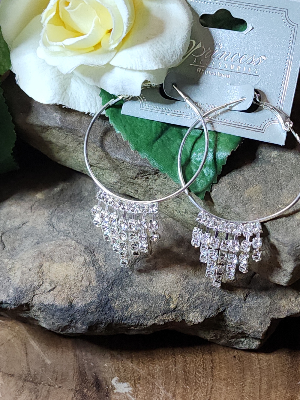Princess Accessories Silver Toned Crystal Fringe Hoop Earrings